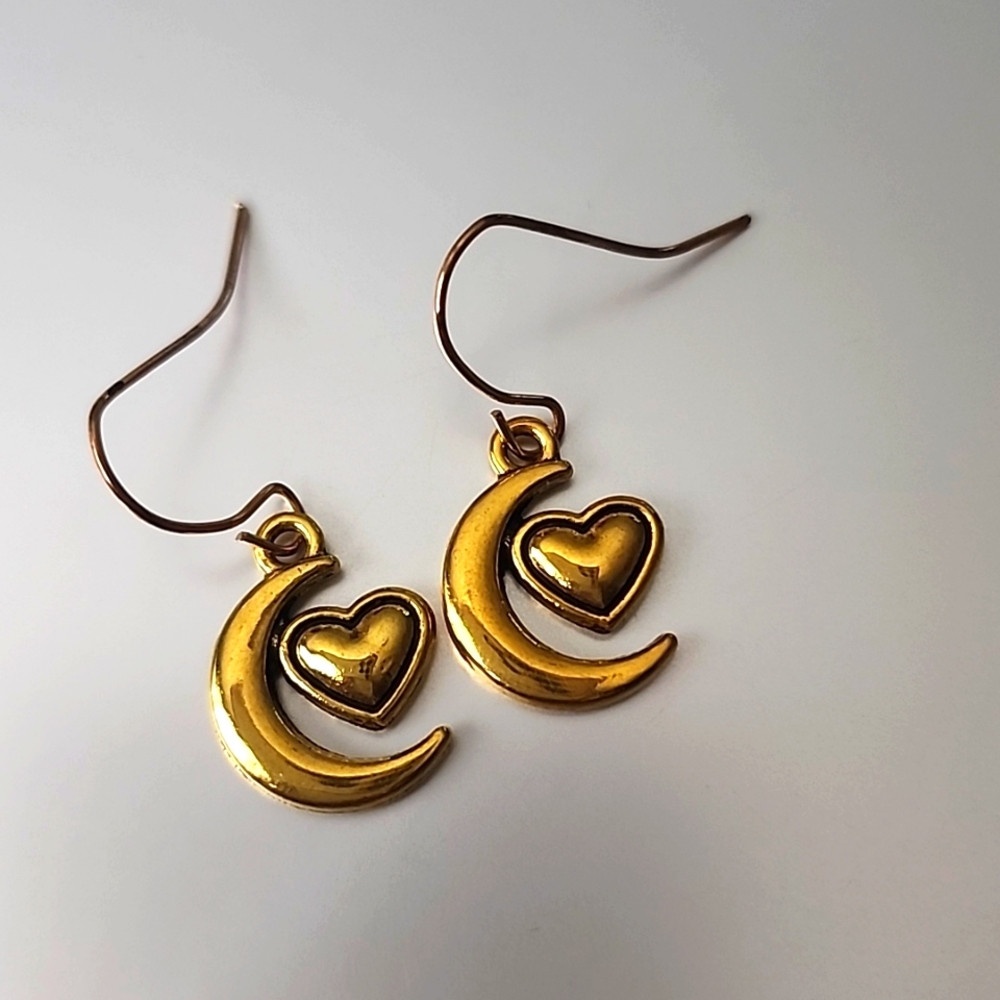 925 Sterling HOT SELLER Heart  Moon  925 Sterling Hook Gold